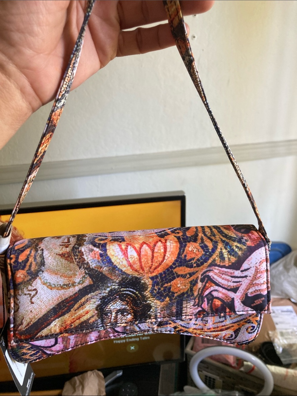PrettyLittleThing Orange and Pink Floral Print Shoulder Bag